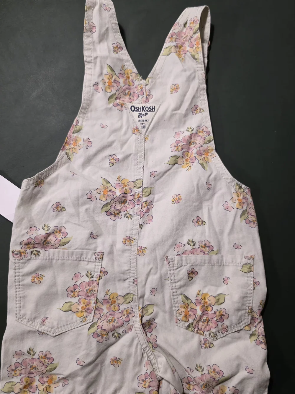 OshKosh B'gosh White Floral Short Overalls with Pink & Yellow Flowers